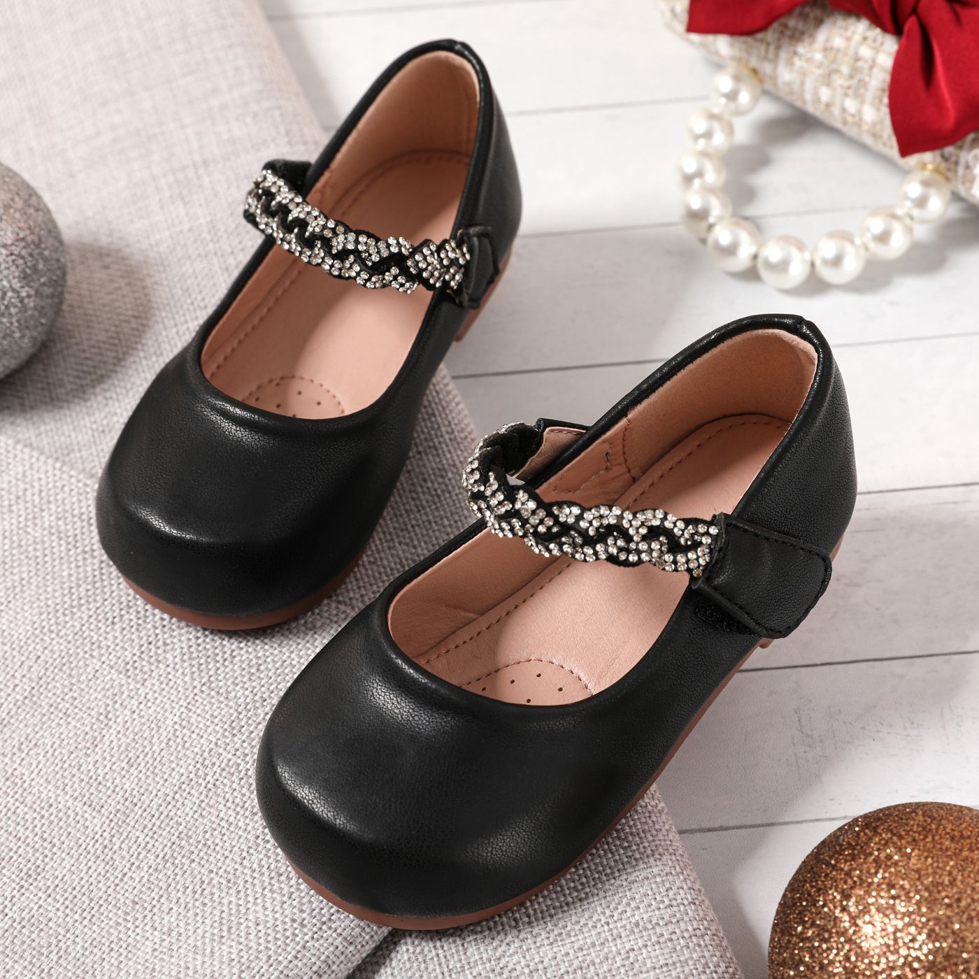 

Toddler / Kid Rhinestones Decor Black Flats Mary Jane Shoes