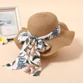 Floral Pattern Bow Decor Ruffled Straw Hat for Mom and Me  image 1