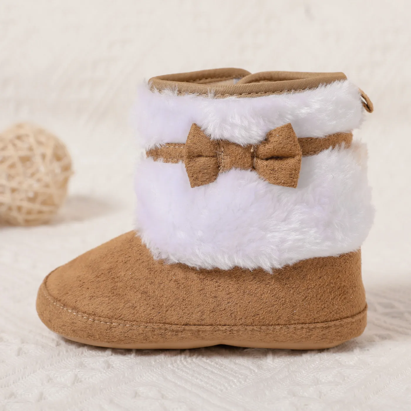 Baby / Toddler Bow Decor Khaki Plush Prewalker Shoes  image 3