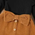 2pcs Baby Girl Rib Knit Ruffled Long-sleeve Top and Button Front Corduroy Skirt Set  image 4
