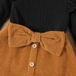 2pcs Baby Girl Rib Knit Ruffled Long-sleeve Top and Button Front Corduroy Skirt Set Khaki image 4