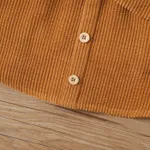2pcs Baby Girl Rib Knit Ruffled Long-sleeve Top and Button Front Corduroy Skirt Set Khaki image 5