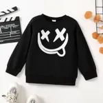 Kid Boy Face Graphic Embroidered Pullover Sweatshirt Black