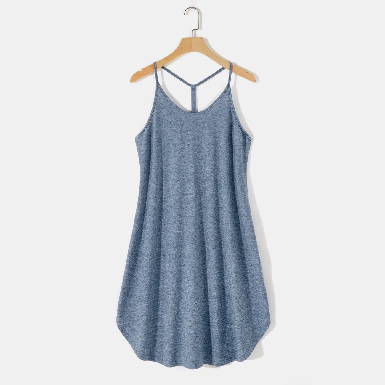 Solid 95% Cotton Slip Dress for Mom and Me Blue big image 1