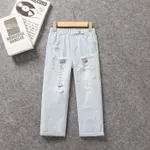 Kid Boy Casual Solid Color Ripped Loose Fit Denim Jeans Light Blue