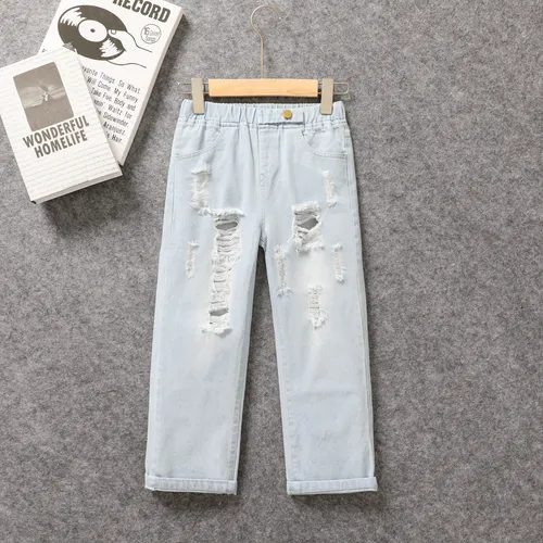 Kid Boy Casual Solid Color Ripped Loose Fit Denim Jeans