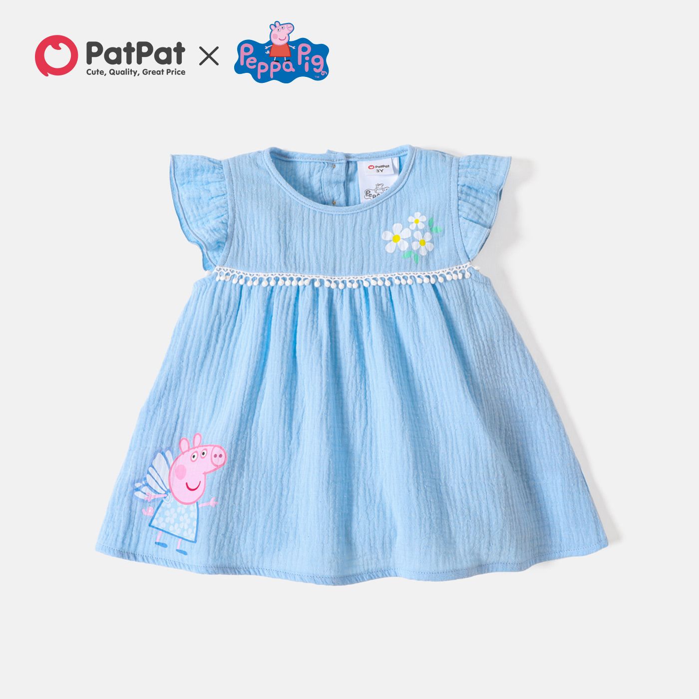 

Peppa Pig Toddler Girl 100% Cotton Floral Print Tasseled Flutter-sleeve Crepe Blouse