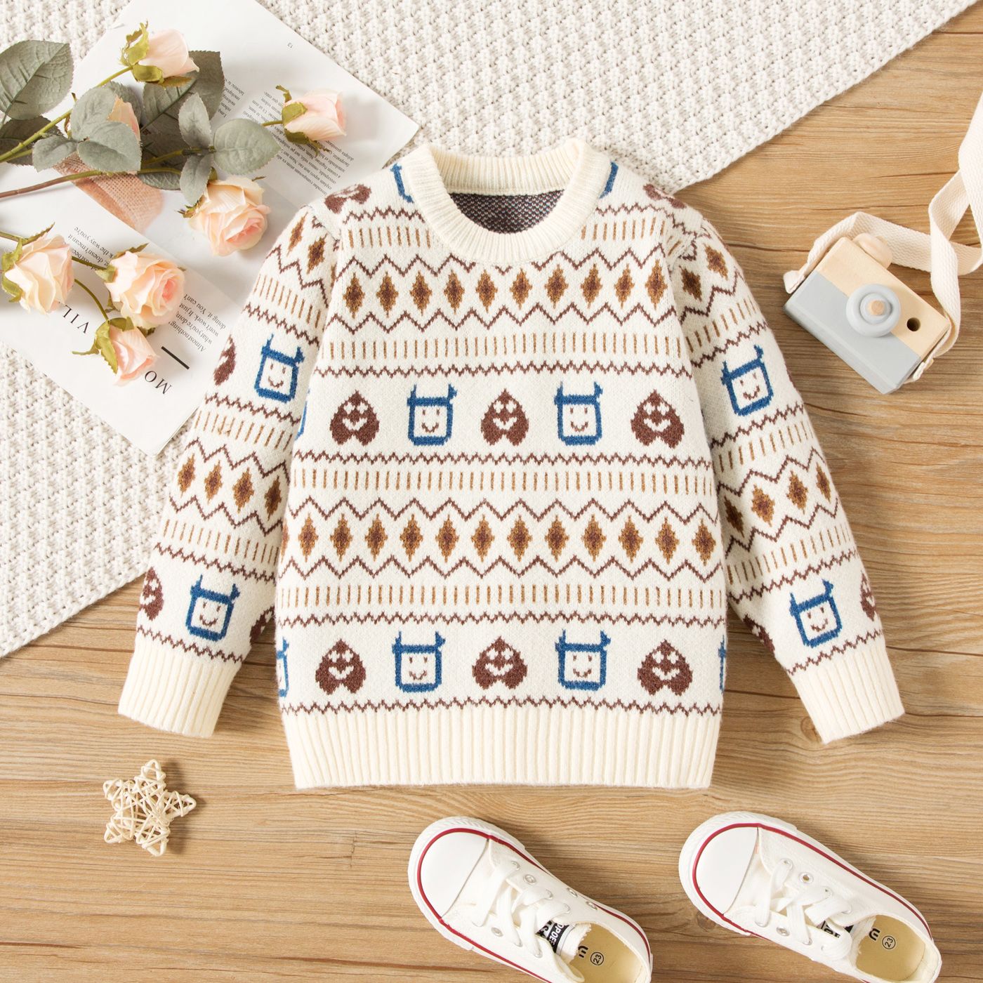 

Toddler Boy Geo Pattern Allover Print Knit Sweater