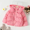 Toddler Girl Plaid Button Design Hooded Puffer Coat  image 1
