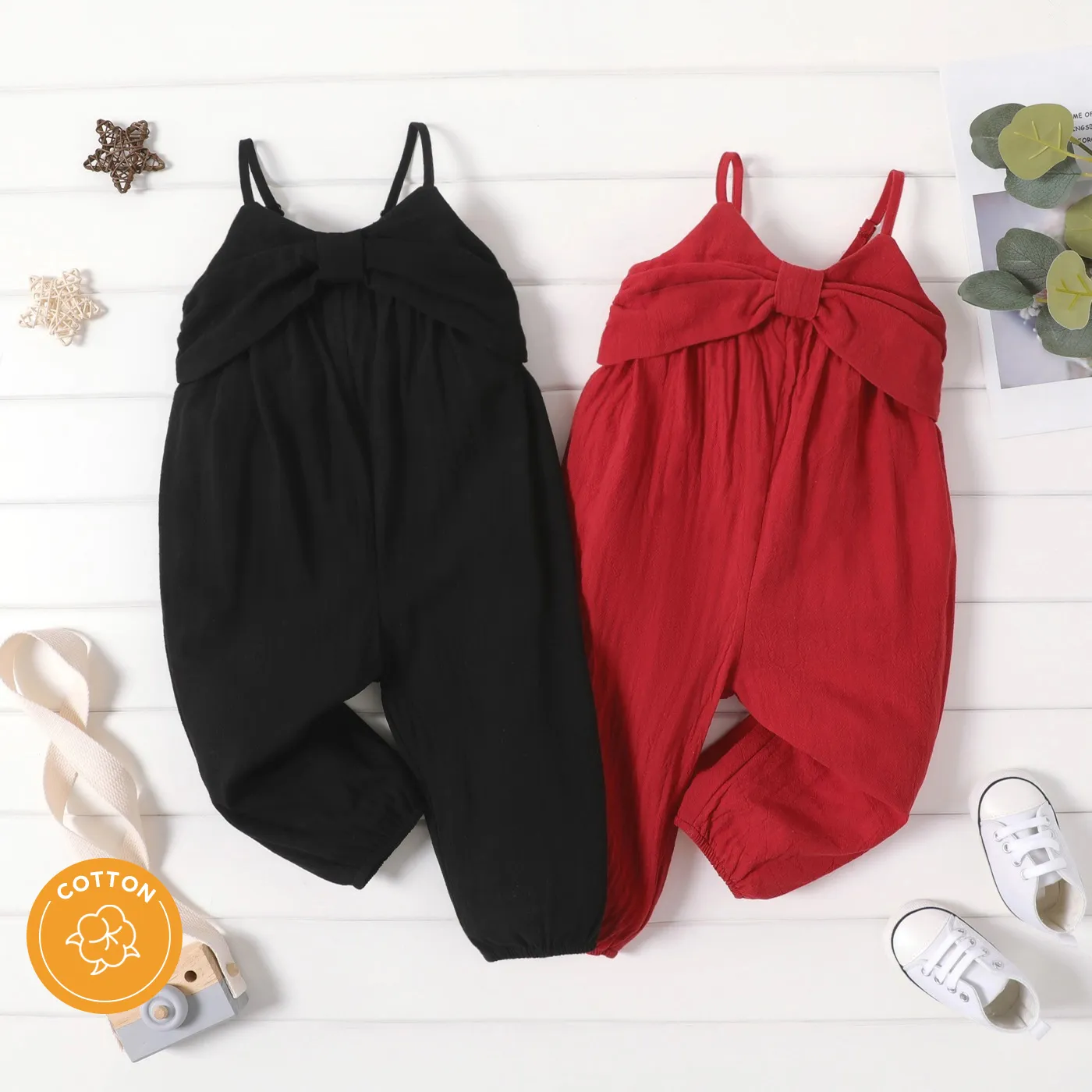 100% Cotton Baby Girl Knot Front Solid Cami Overalls Black