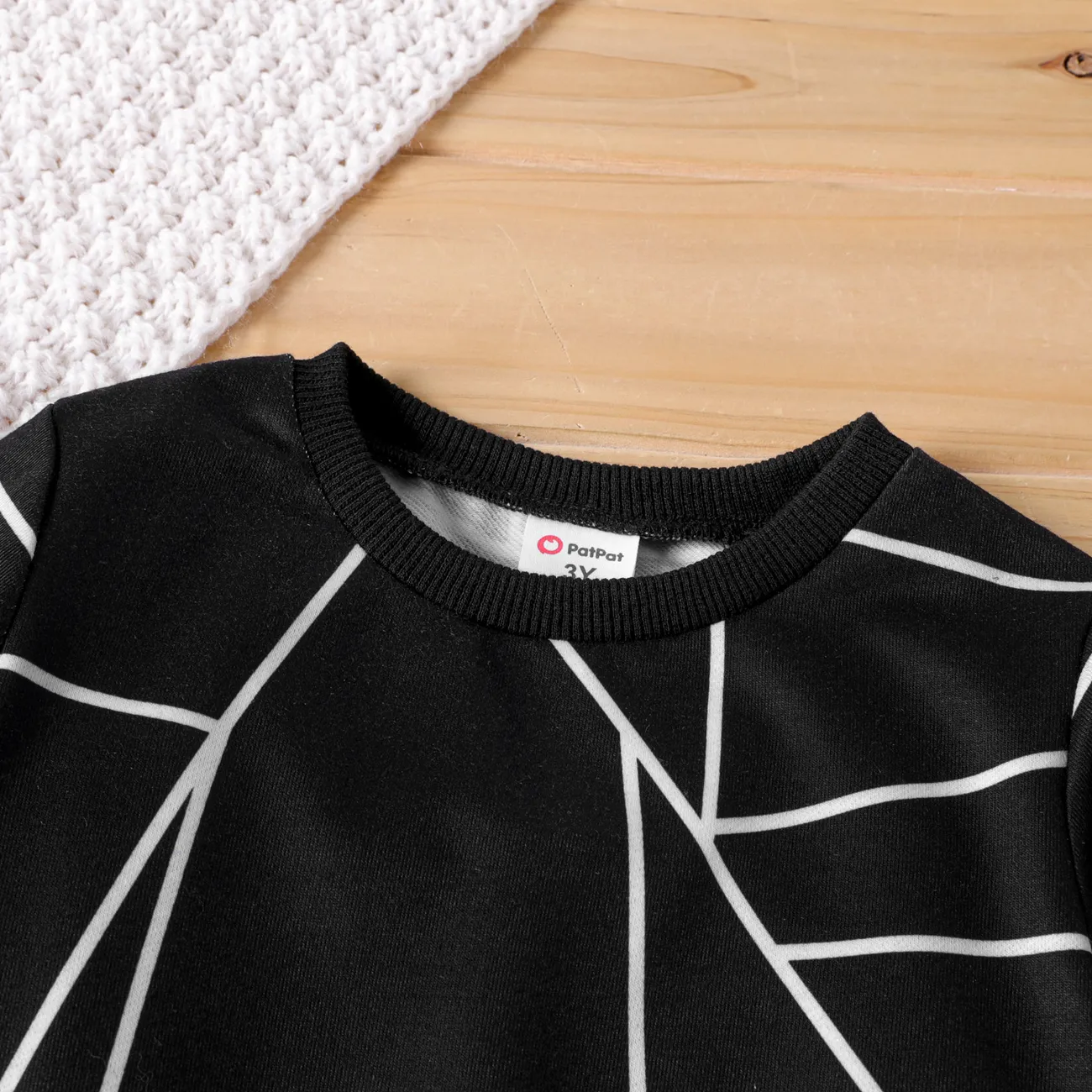 Toddler Boy Geo Print Long-sleeve Pullover Sweatshirt Black big image 1