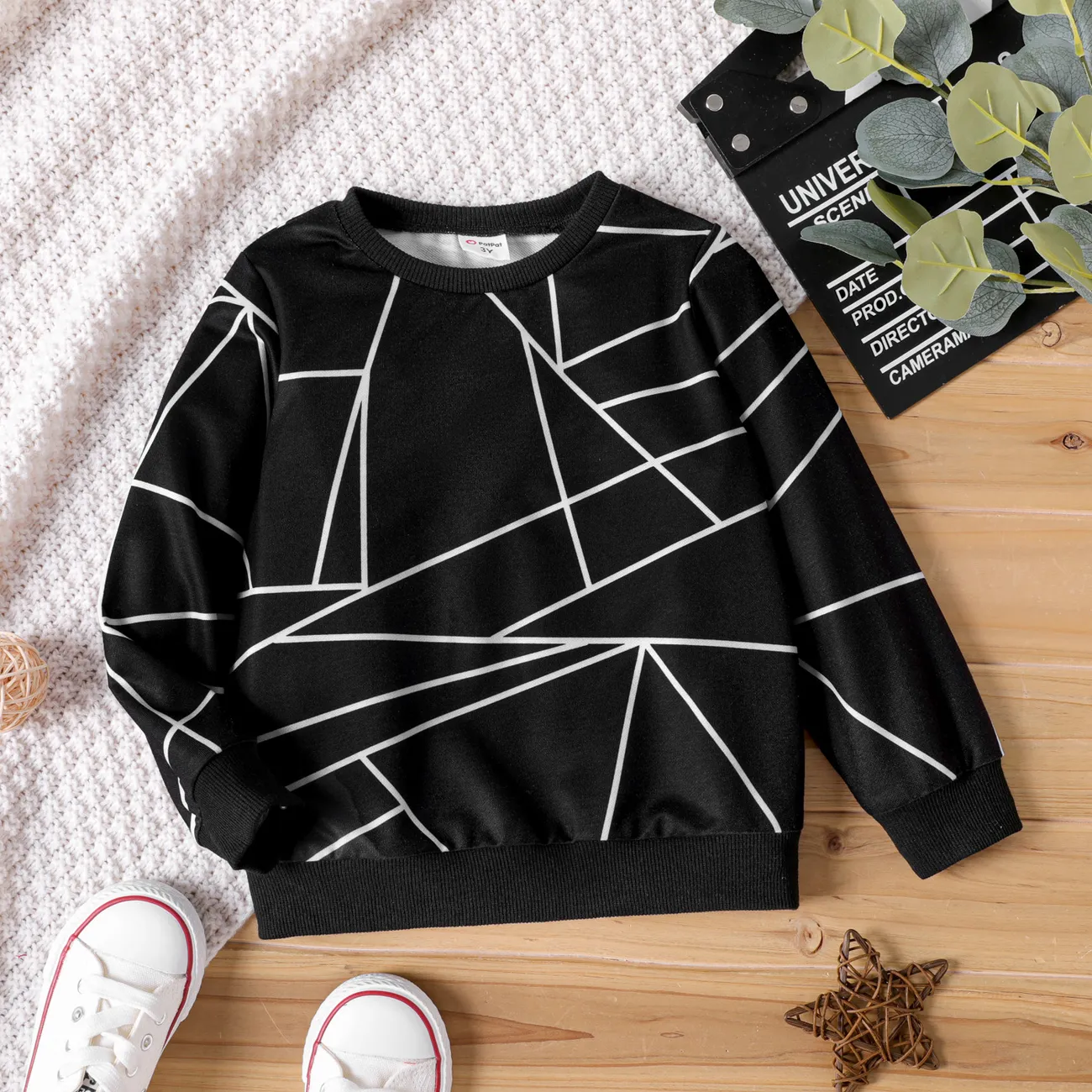 Toddler Boy Geo Print Long-sleeve Pullover Sweatshirt Black big image 1