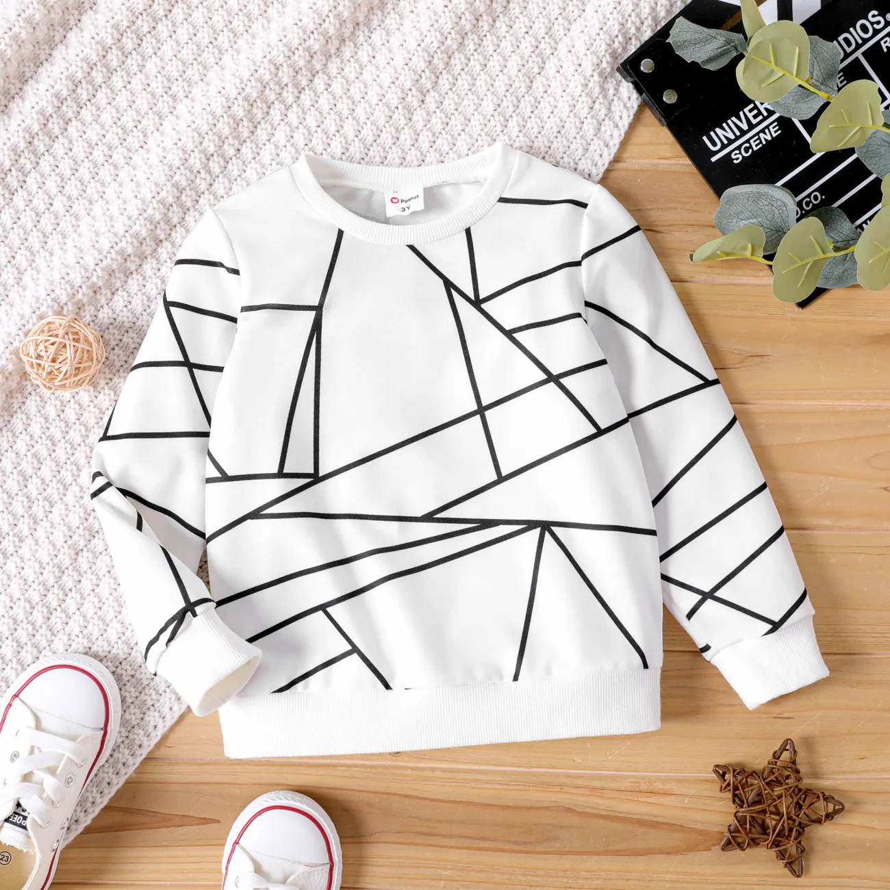 Toddler Boy Geo Print Long-sleeve Pullover Sweatshirt White big image 1