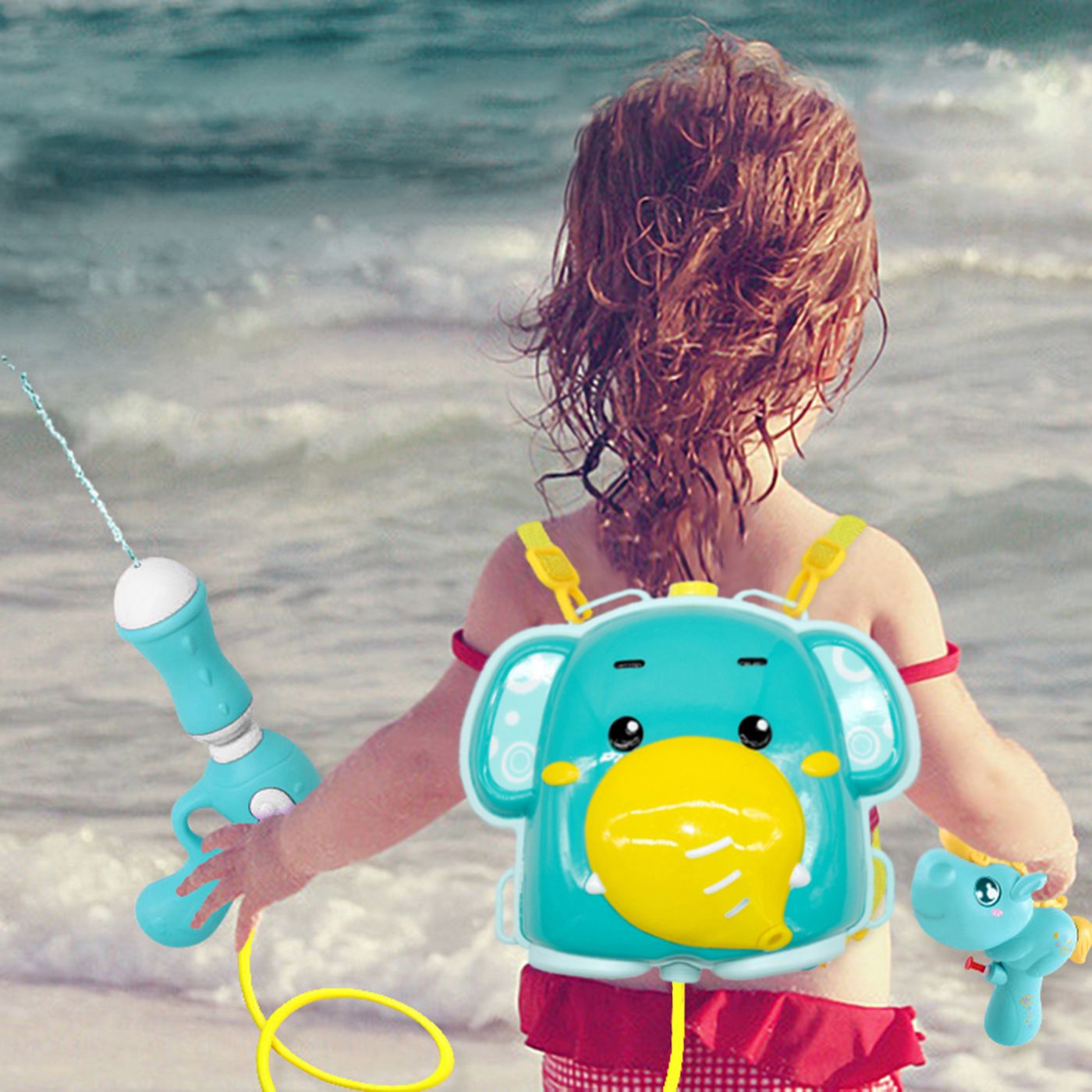 兒童背包水槍可愛的大象背包水槍噴水槍吸水槍適用於夏季遊泳池海灘水戰鬥戶外遊戲玩具