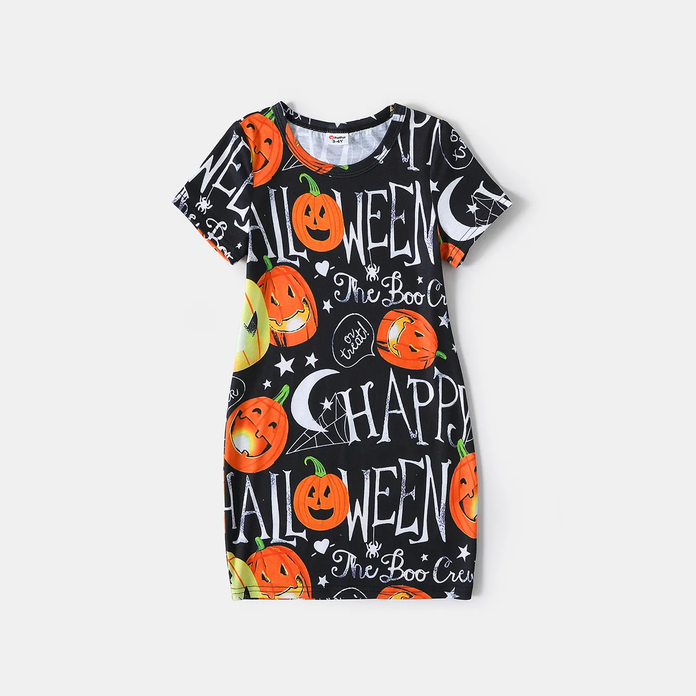 Halloween Allover Pumpkin & Letter Print Short-sleeve Bodycon T-shirt Dress for Mom and Me  image 6