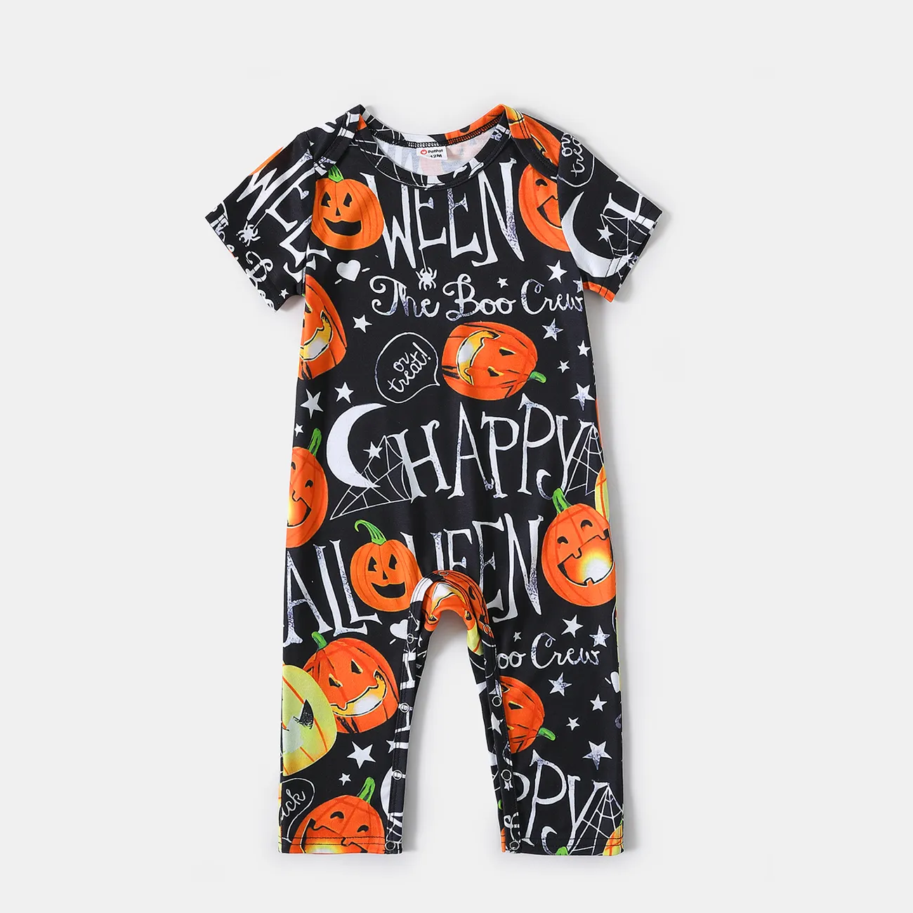 Halloween Allover Pumpkin & Letter Print Short-sleeve Bodycon T-shirt Dress for Mom and Me  big image 1