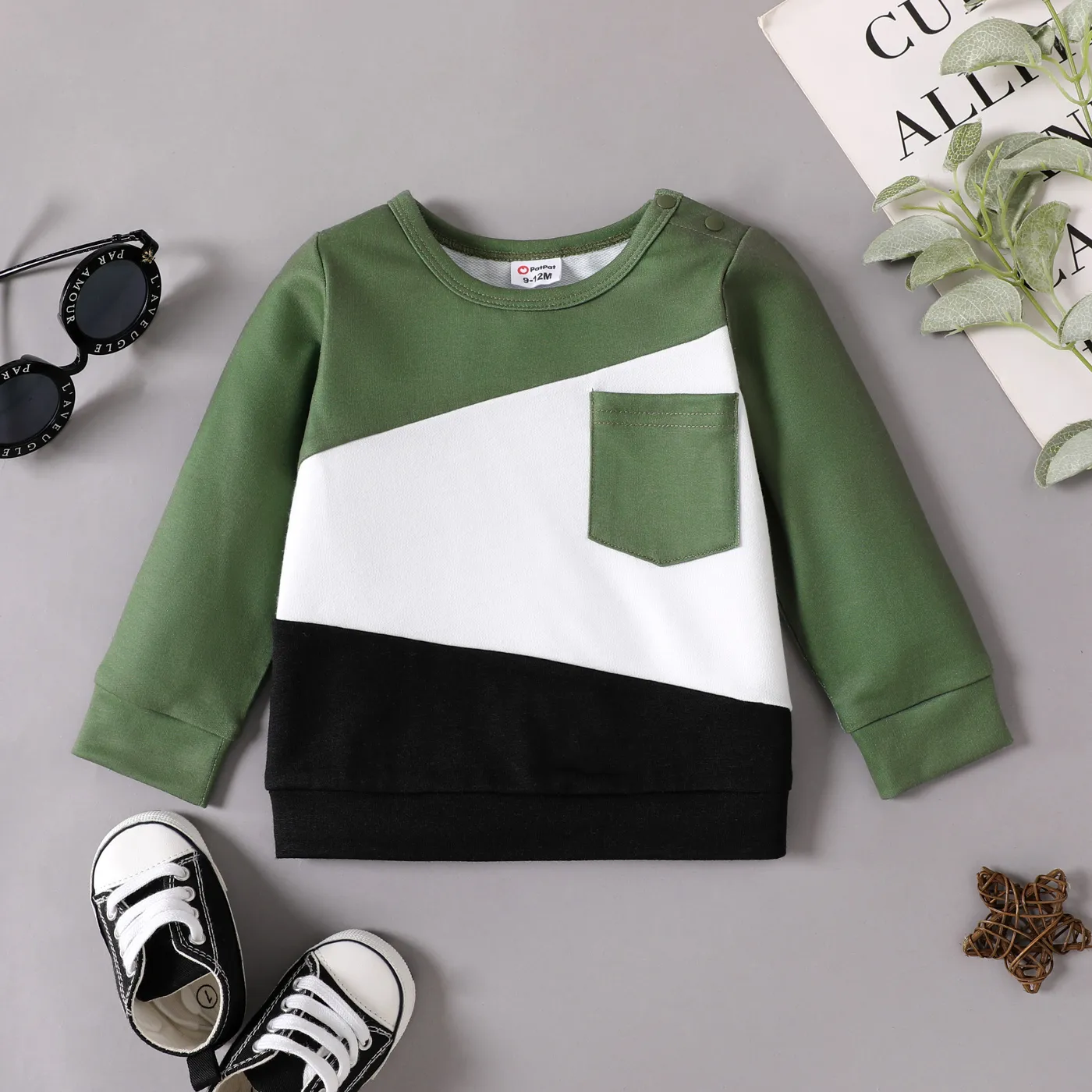 طفل رضيع colorblock تقسم البلوز البلوز طويلة الأكمام كتلة اللون big image 1