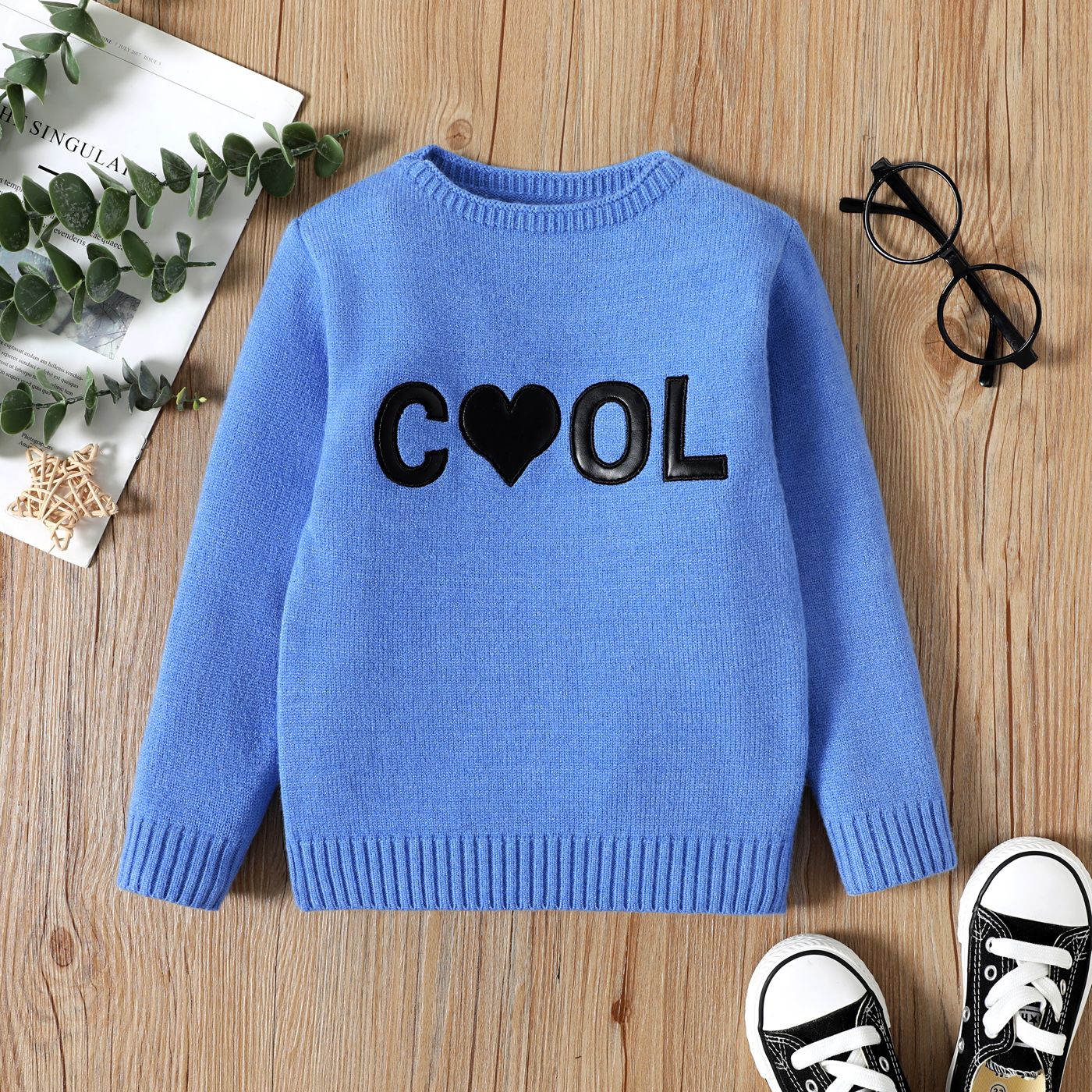 

Toddler Girl Letter Embroidered Knit Sweater