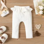 Baby Girl 95% Cotton Rib Knit Ruffle Trim Pants Leggings White