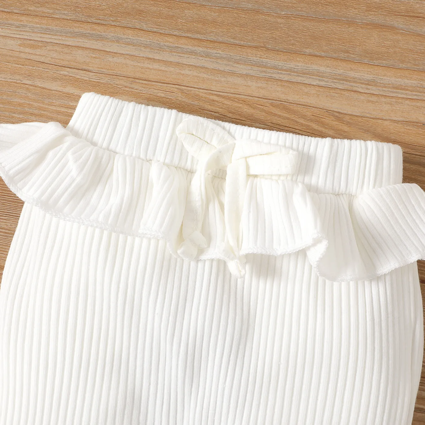 Baby Girl 95% Cotton Rib Knit Ruffle Trim Pants Leggings White image 4