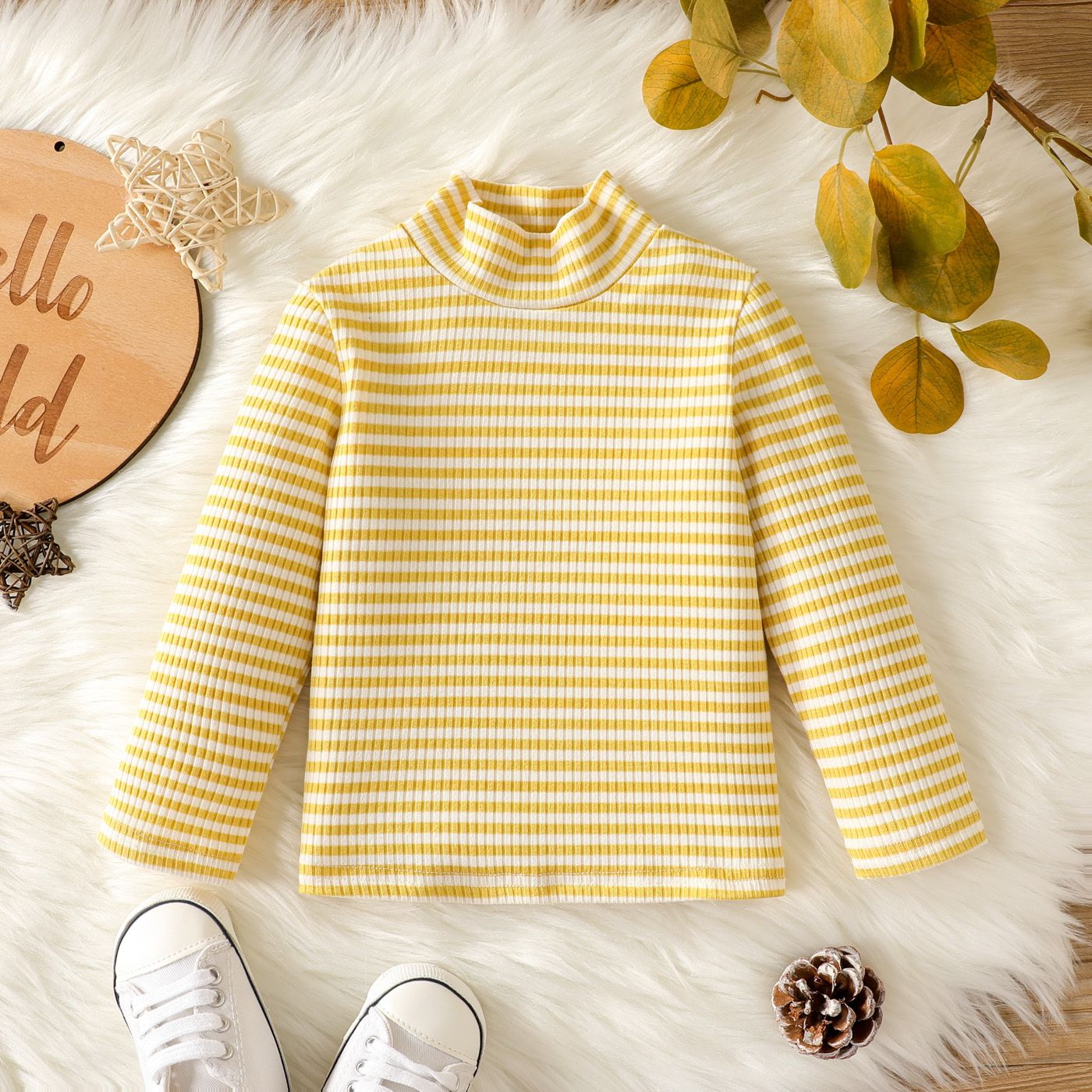 

Baby Boy/Girl Pinstriped Rib Knit Mock Neck Long-sleeve Top