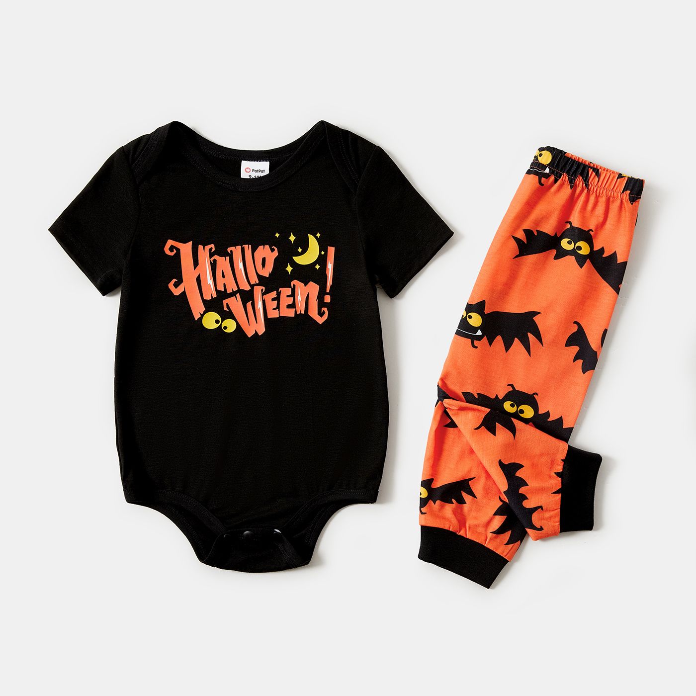 Halloween Family Matching Letter & Bat Print Short-sleeve Pajamas Sets (Flame Resistant)