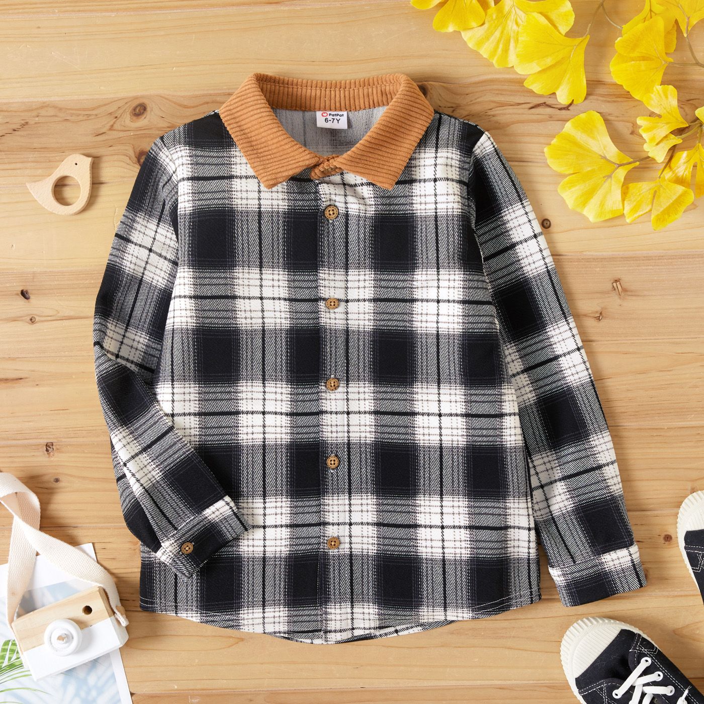 

Kid Boy Plaid Lapel Collar Button Design Long-sleeve Shirt
