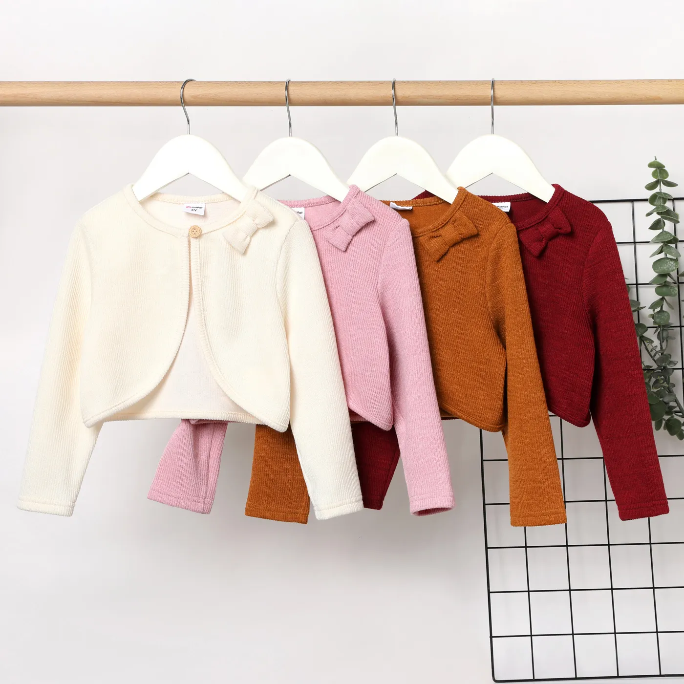 Toddler Girl Solid Color Bowknot Design Ribbed Cardigan Jacket