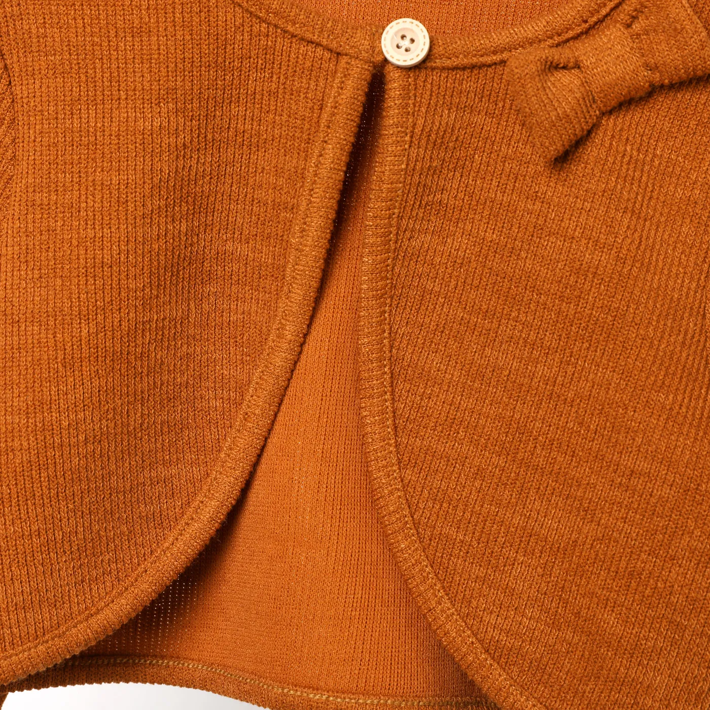 Toddler Girl Solid Color Bowknot Design Ribbed Cardigan Jacket Brown image 4