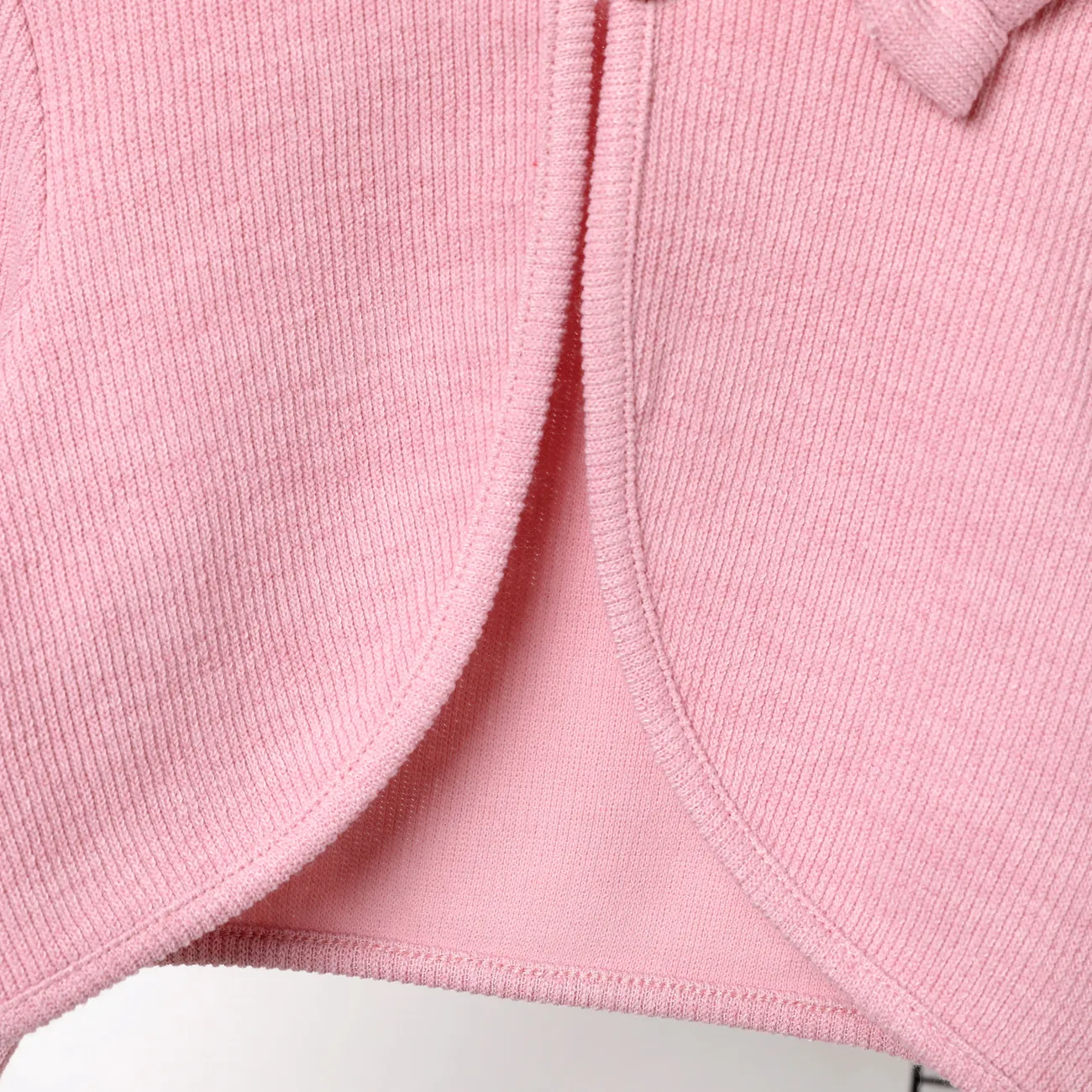 Toddler Girl Solid Color Bowknot Design Ribbed Cardigan Jacket Pink big image 1