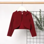 Toddler Girl Solid Color Bowknot Design Ribbed Cardigan Jacket Red