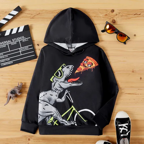 Kid Boy Animal Dinosaur Print Black Hoodie Sweatshirt