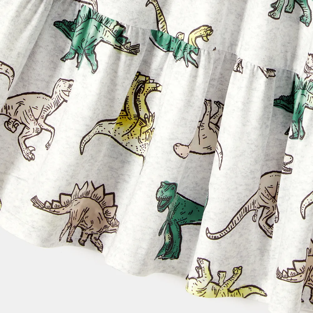 Family Matching Green Rib Knit Spliced Allover Dinosaur Print Dresses and Short-sleeve T-shirts Sets big image 11