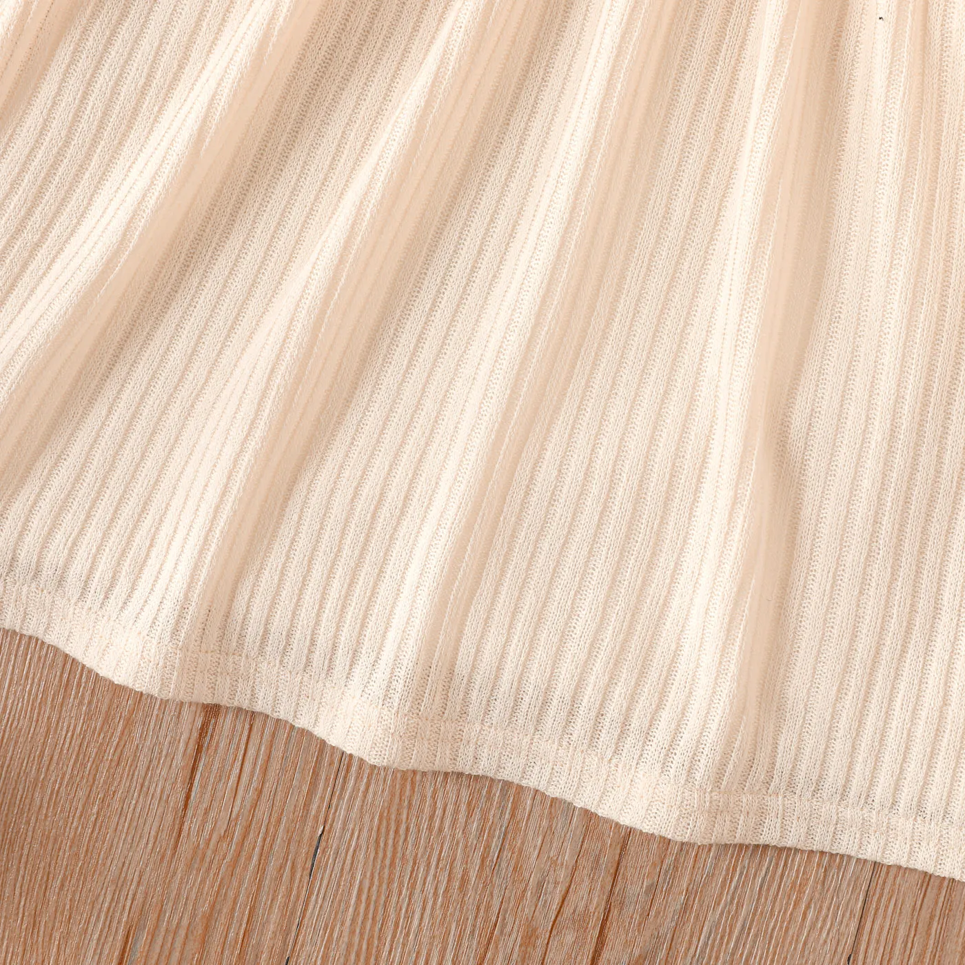 Toddler Girl Solid Color Button Design Ribbed Long-sleeve Dress Apricot image 6