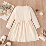 Toddler Girl Solid Color Button Design Ribbed Long-sleeve Dress Apricot image 3