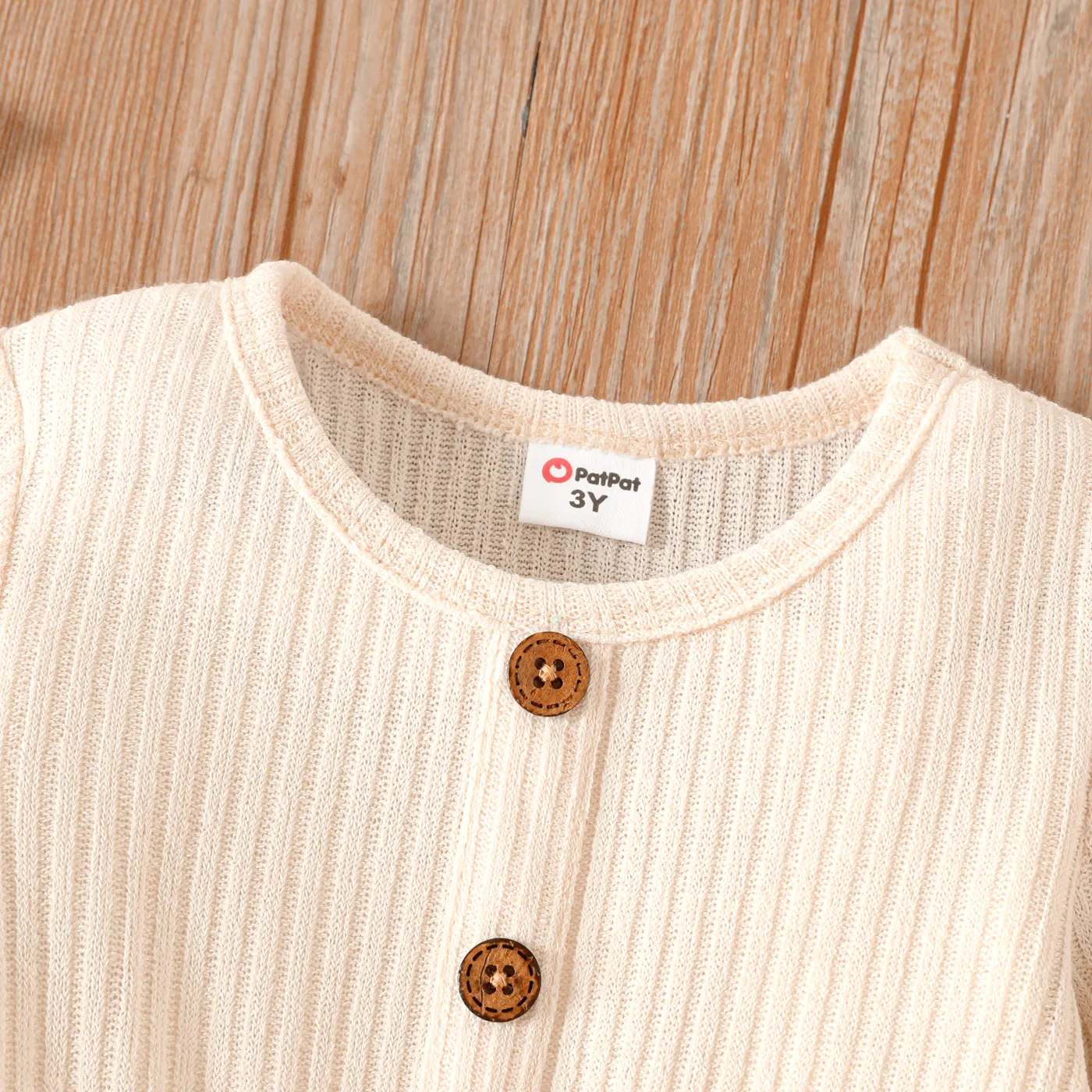 Toddler Girl Solid Color Button Design Ribbed Long-sleeve Dress Apricot image 4