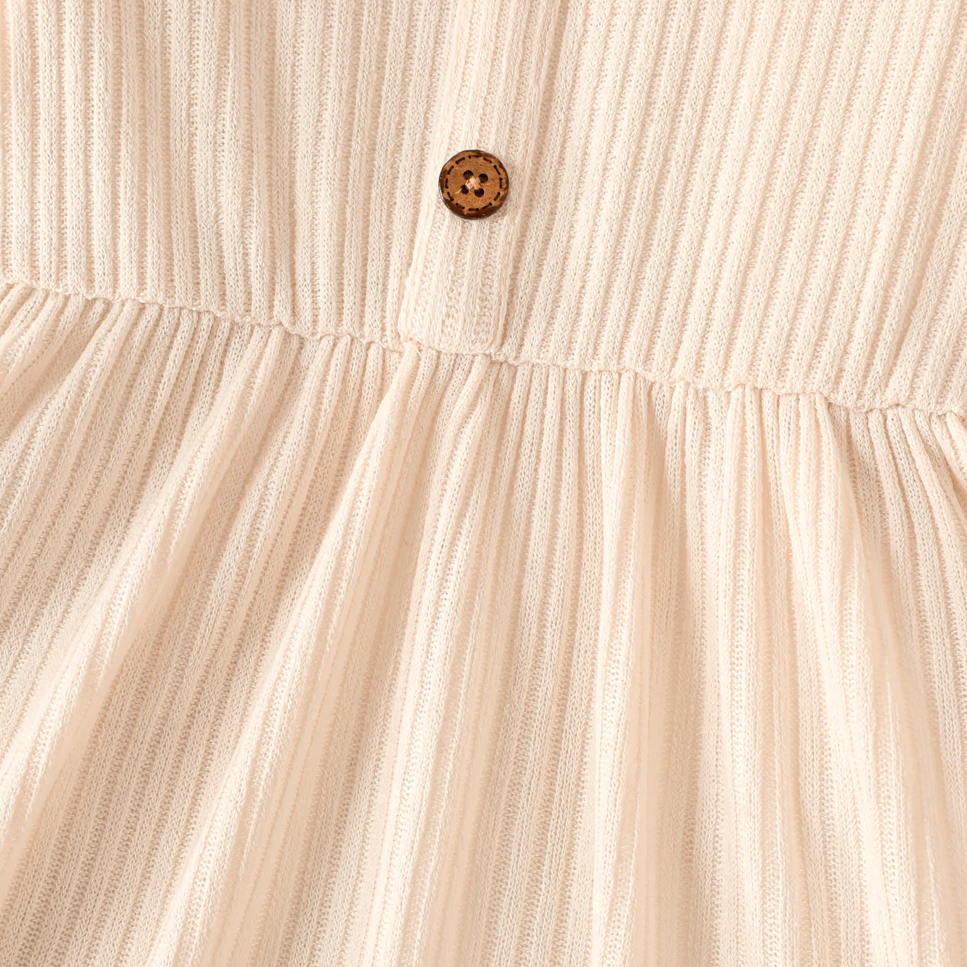 Toddler Girl Solid Color Button Design Ribbed Long-sleeve Dress Apricot image 5