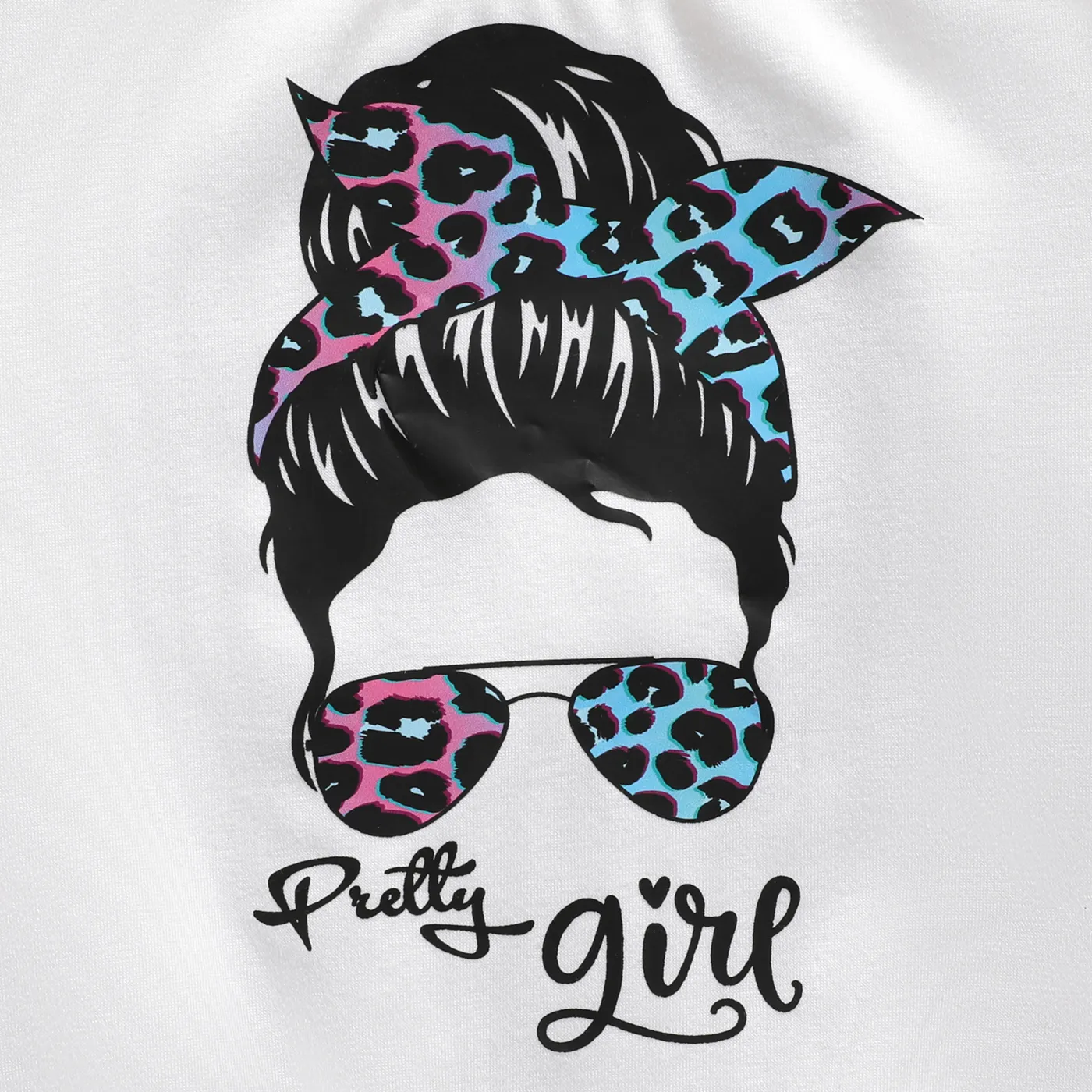2pcs Kid Girl Cartoon Print Tie Knot Long-sleeve Tee and Leopard Print Leggings Set White image 2