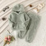 2-piece Toddler Girl Fuzzy Hoodie Sweatshirt and Pants Set Green