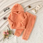 2-piece Toddler Girl Fuzzy Hoodie Sweatshirt and Pants Set Orange