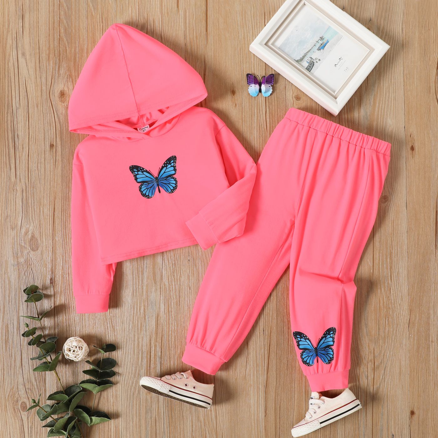 

2pcs Toddler Girl Butterfly Print Hoodie Sweatshirt and Pants Set