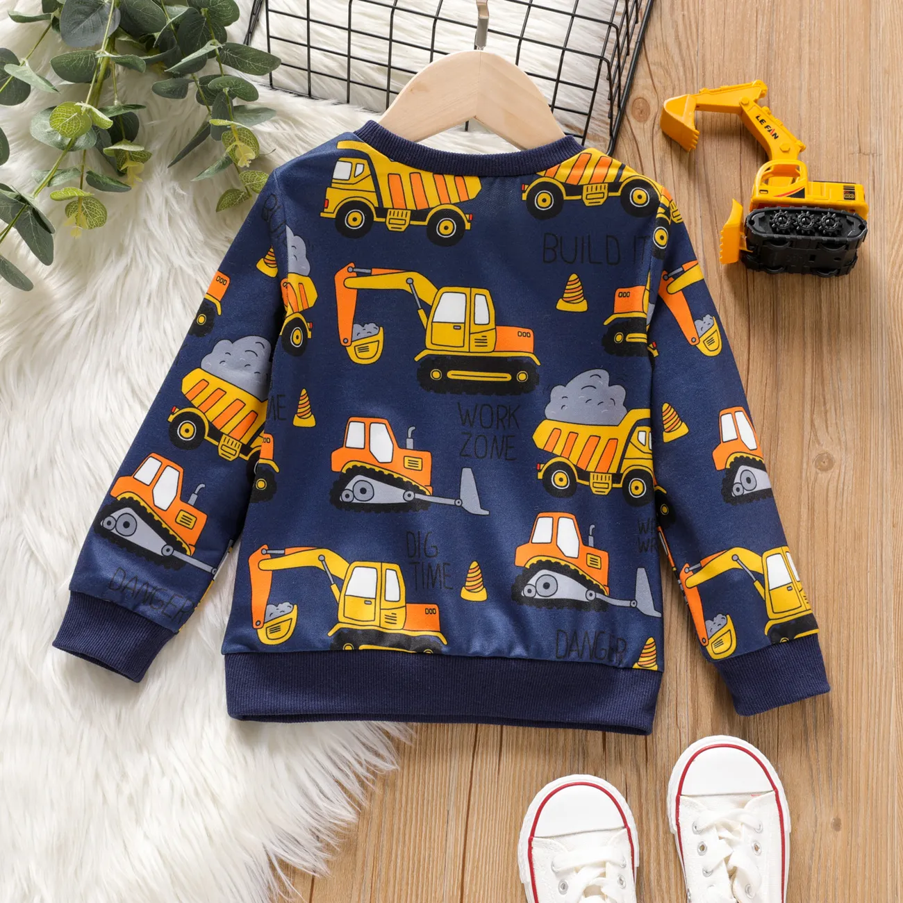 Toddler Boy Vehicle Excavator Print Pullover Sweatshirt  big image 1