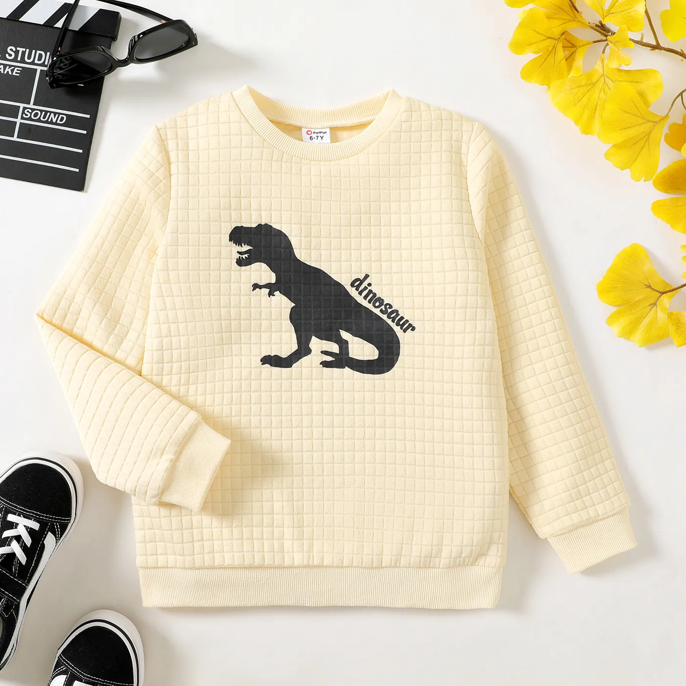 Criança Menino Costuras de tecido Estampado animal Pullover Sweatshirt Cor de Damasco