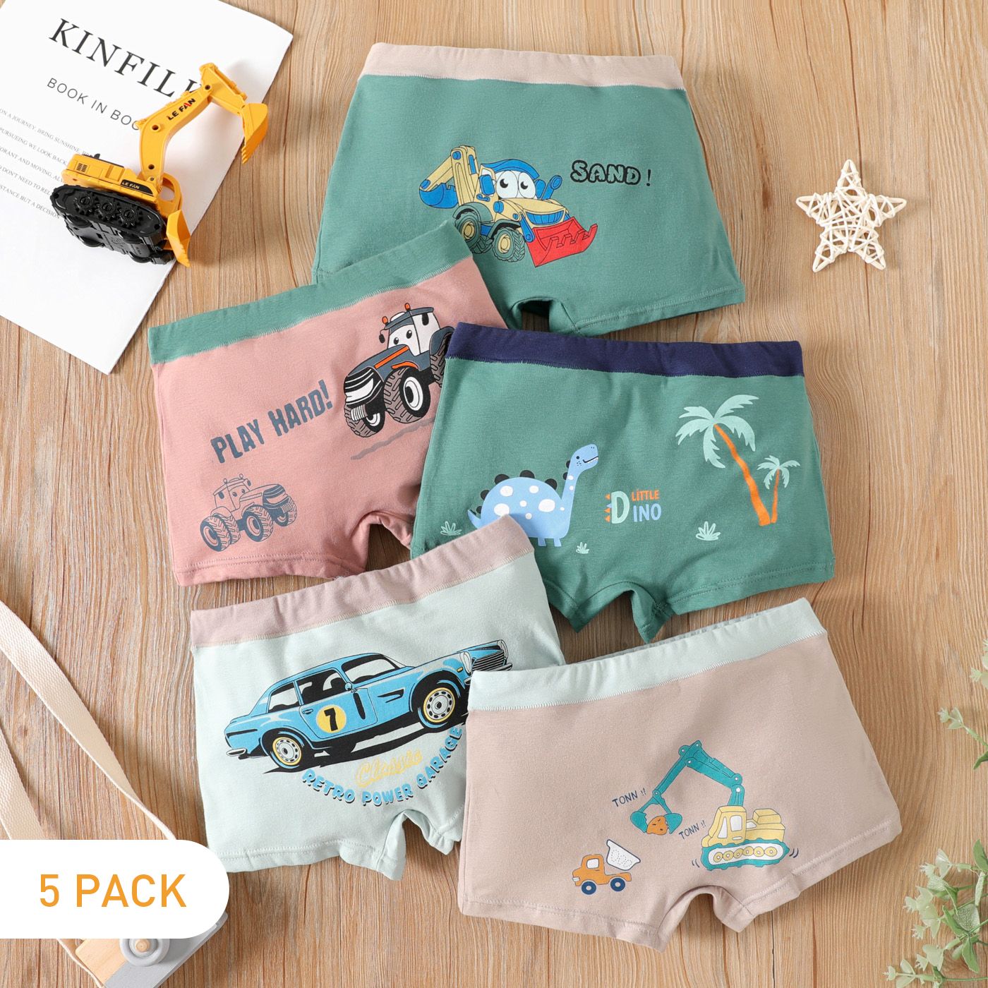 

4-Pack Kid Boy Vehicle/Animal Print Boxer Briefs Underwear