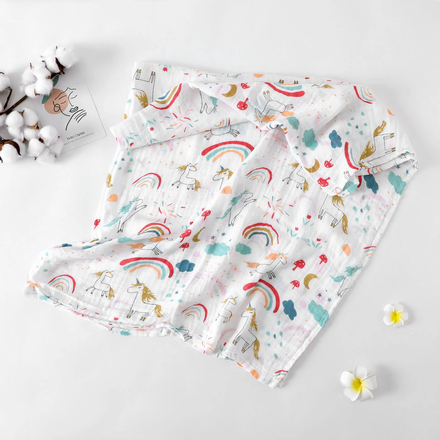 

Baby Blanket Quilt Soft Breathable Bamboo Cotton Newborn Swaddle Wrap Receiving Blanket Flamingo Rainbow Unicorn Pattern