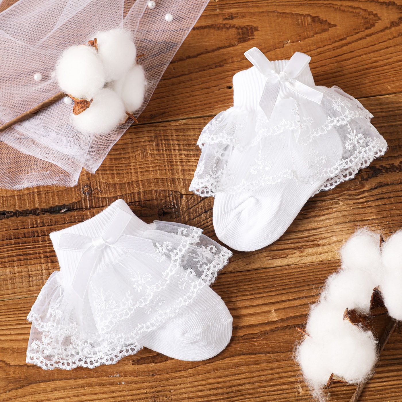 

Baby / Toddler Butterfly Pattern Double Lace Trim Princess Socks