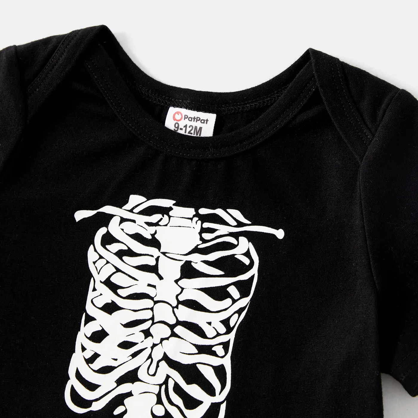 Halloween Glow In The Dark Skeleton Print 95% Cotton Short-sleeve Black Bodycon T-shirt Dress for Mom and Me Black image 5