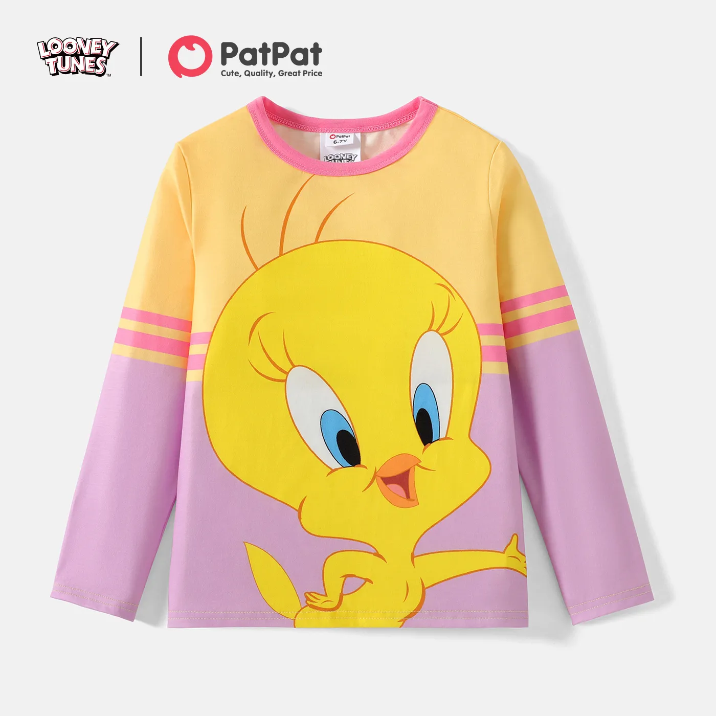 Looney Tunes Kid Boy/Kid Girl Colorblock Striped Long-sleeve Tee Pale Yellow