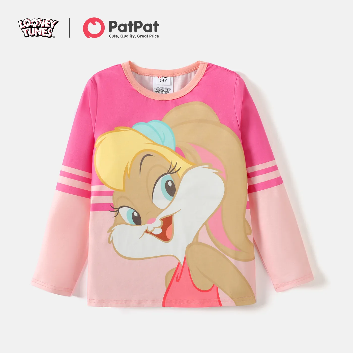 Looney Tunes Kid Boy/Kid Girl Colorblock Striped Long-sleeve Tee Pink