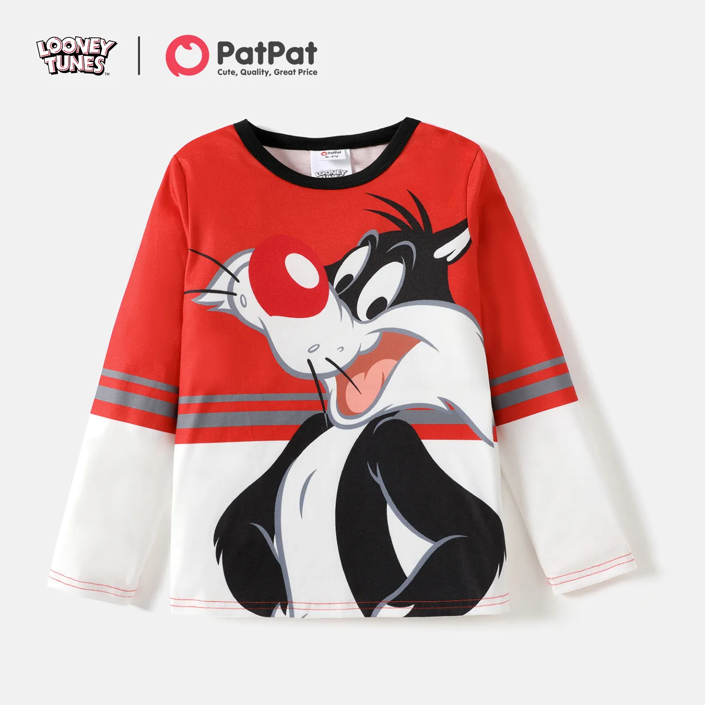 Looney Tunes Kid Boy/Kid Girl Colorblock Striped Long-sleeve Tee Red